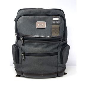 TUMI Alpha Bravo Parrish Laptop Backpack Charcoal Gray Brown Leather Trim